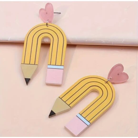 1 Pair, Cute Pencil Design Drop Earrings, Teacher Gift Ideas. NWT - Picture 1 of 4
